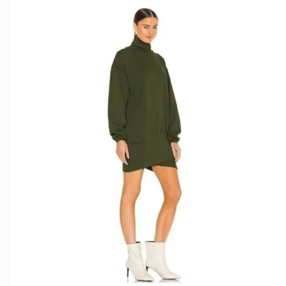 NWOT Young Fabulous & Broke Turtleneck Sweatshirt Mini Dress in Olive Green